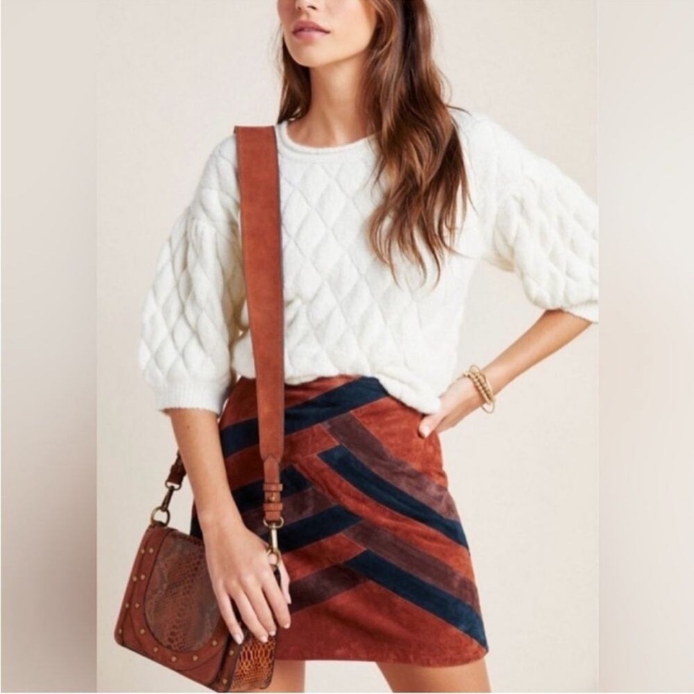 New Anthropologie Bonnie Quilted Eyelashes Sweater Sz L